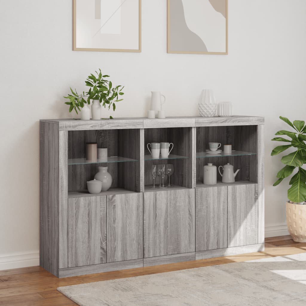 skænk med LED-lys 162x37x100 cm grå sonoma-eg