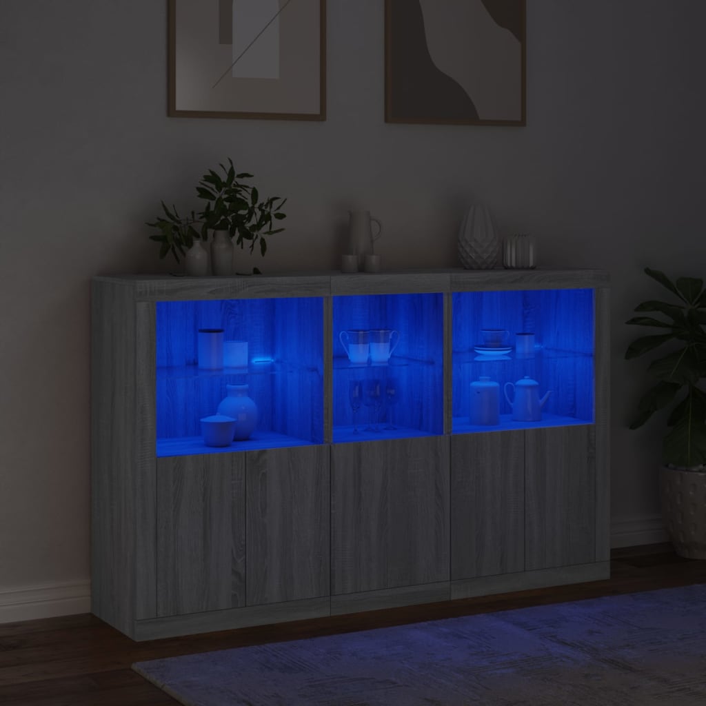 skænk med LED-lys 162x37x100 cm grå sonoma-eg