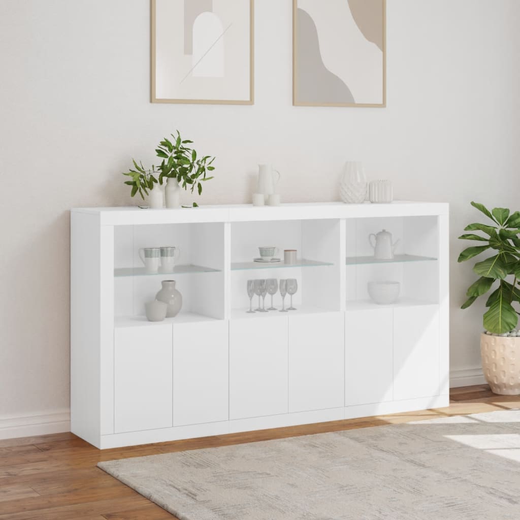 skænk med LED-lys 181,5x37x100 cm hvid