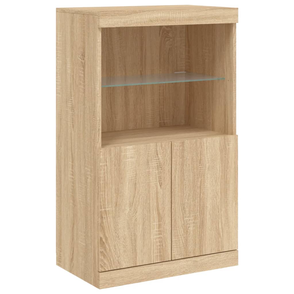 skænk med LED-lys 181,5x37x100 cm sonoma-eg