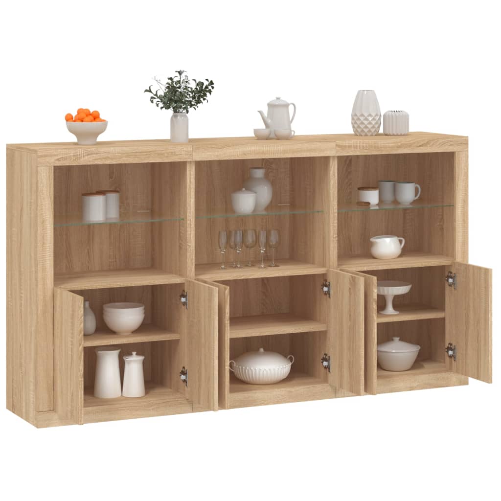 skænk med LED-lys 181,5x37x100 cm sonoma-eg