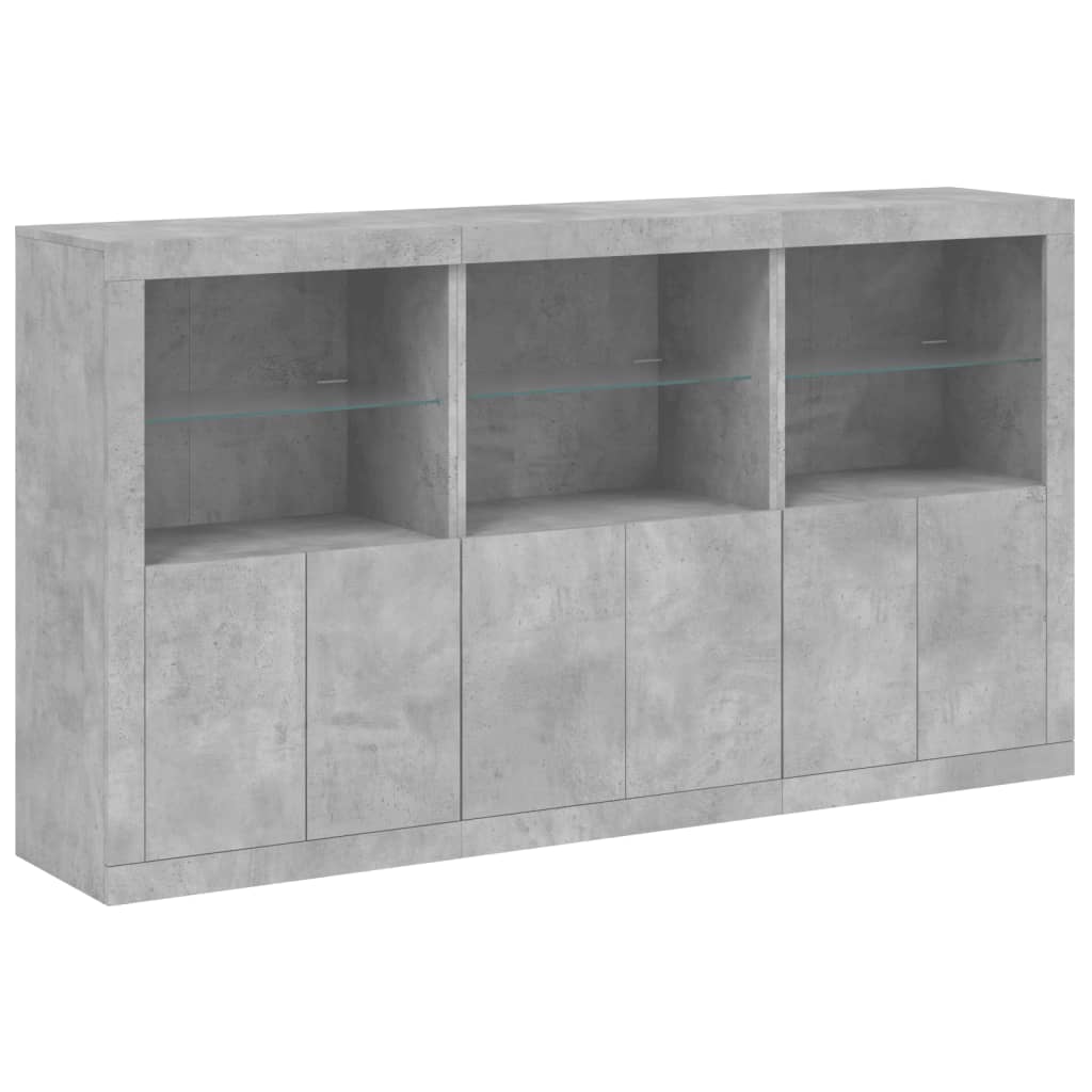 skænk med LED-lys 181,5x37x100 cm betongrå