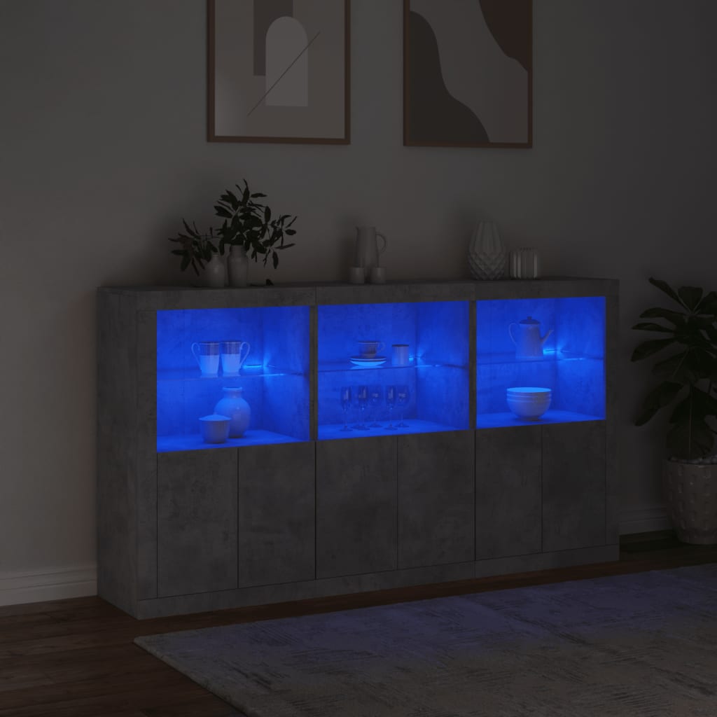 skænk med LED-lys 181,5x37x100 cm betongrå