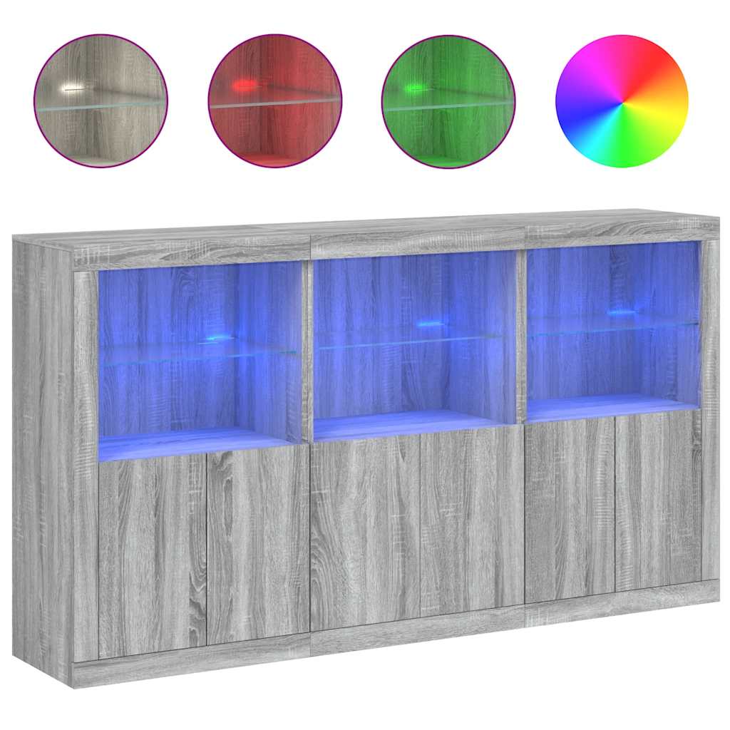 skænk med LED-lys 181,5x37x100 cm grå sonoma-eg
