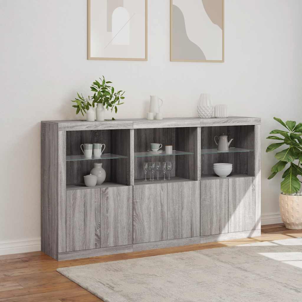 skænk med LED-lys 181,5x37x100 cm grå sonoma-eg