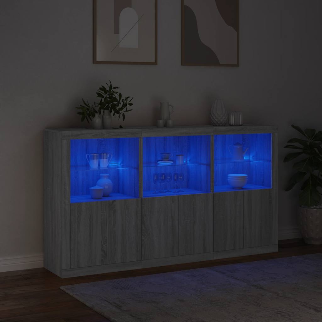 skænk med LED-lys 181,5x37x100 cm grå sonoma-eg