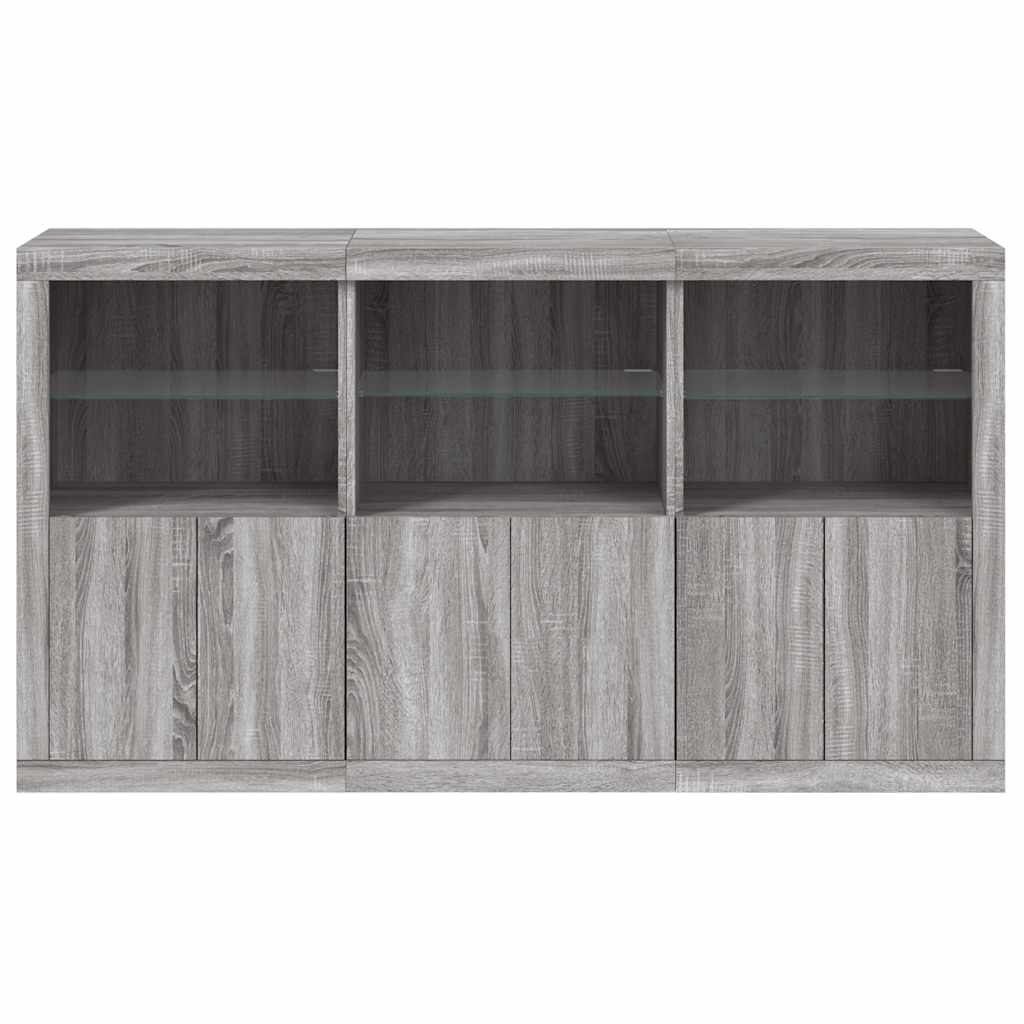 skænk med LED-lys 181,5x37x100 cm grå sonoma-eg