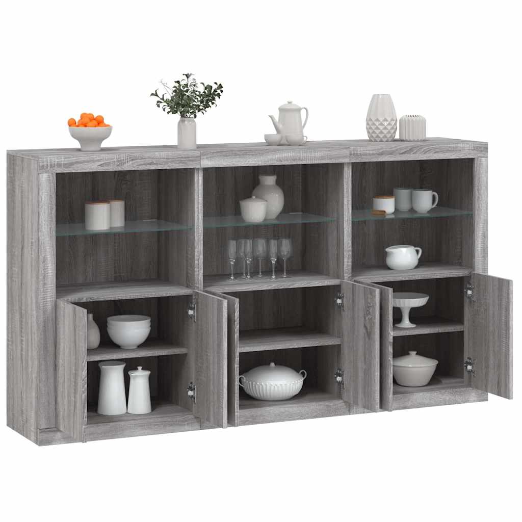 skænk med LED-lys 181,5x37x100 cm grå sonoma-eg