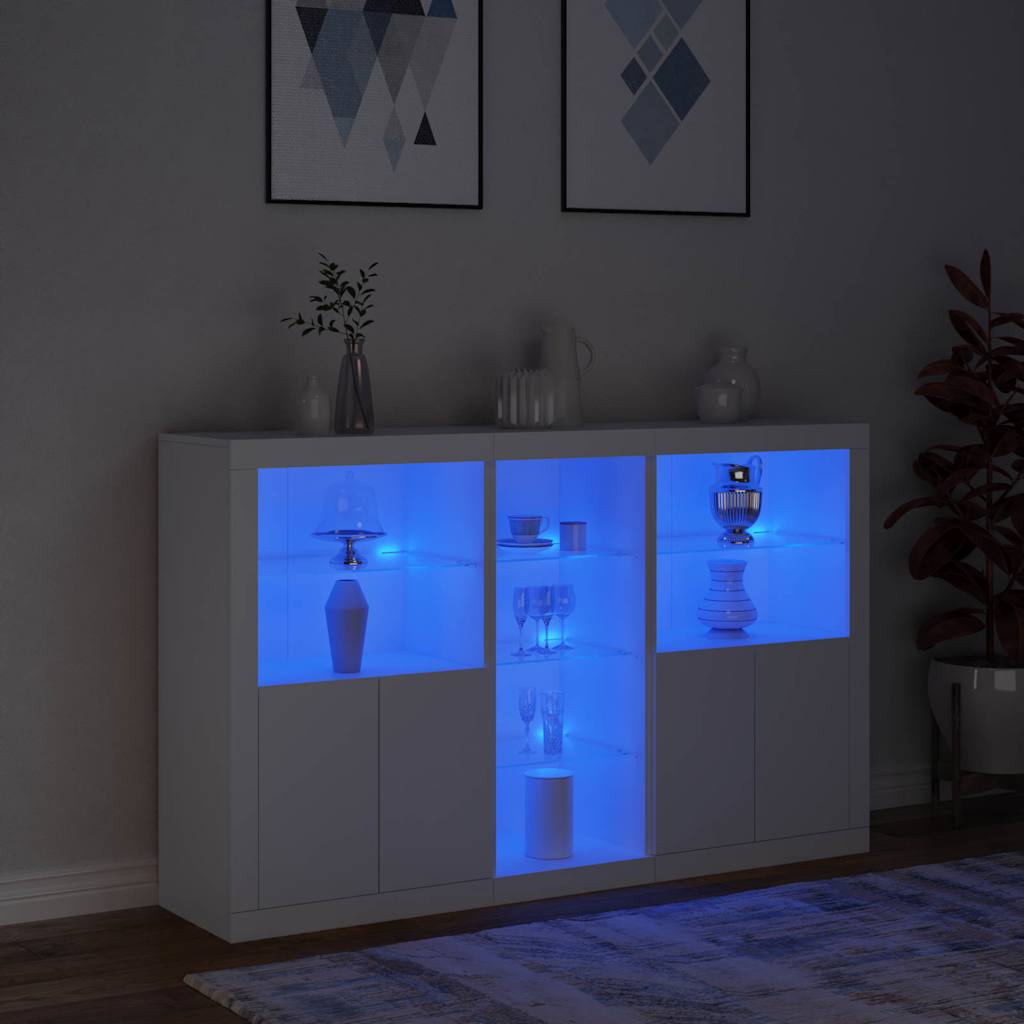 skænk med LED-lys 162x37x100 cm hvid