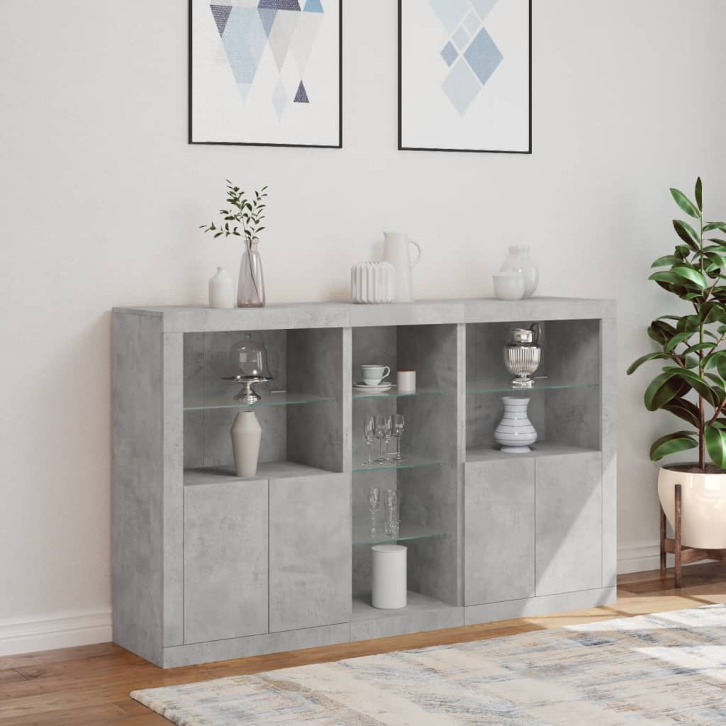 skænk med LED-lys 162x37x100 cm betongrå
