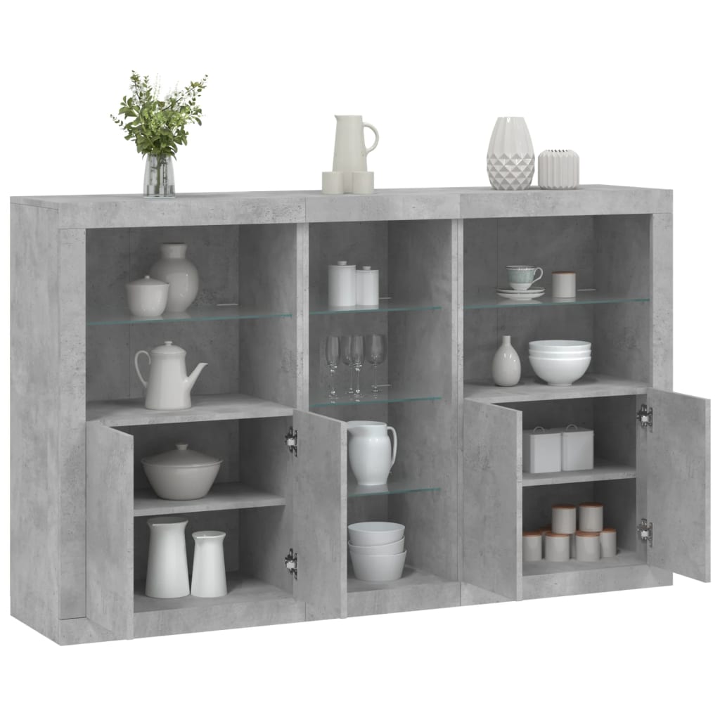 skænk med LED-lys 162x37x100 cm betongrå