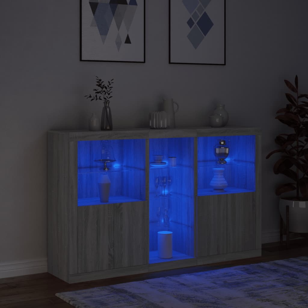 skænk med LED-lys 162x37x100 cm grå sonoma-eg