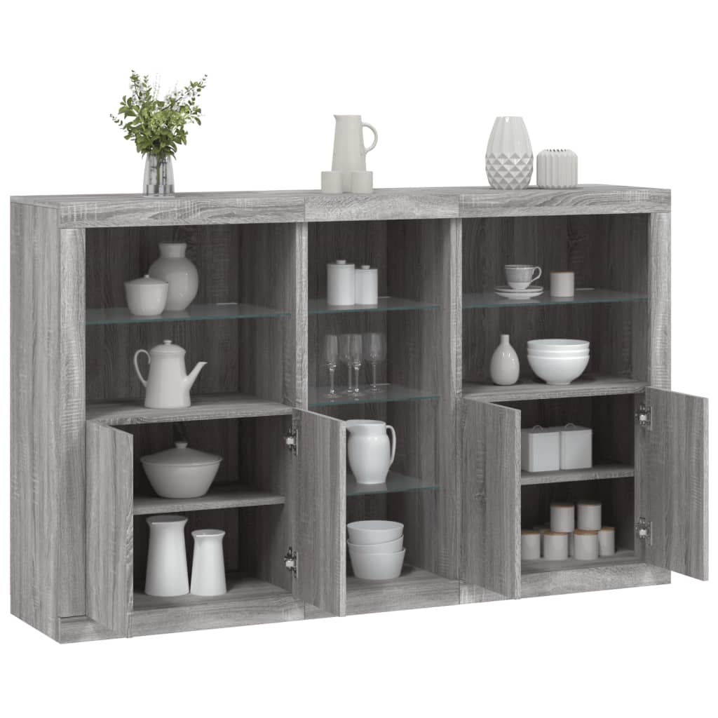 skænk med LED-lys 162x37x100 cm grå sonoma-eg