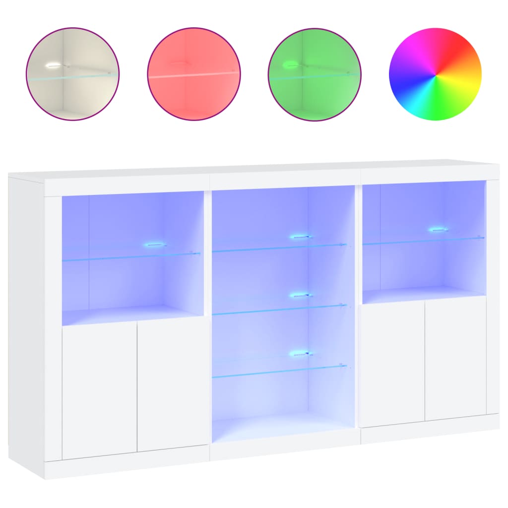 skænk med LED-lys 181,5x37x100 cm hvid