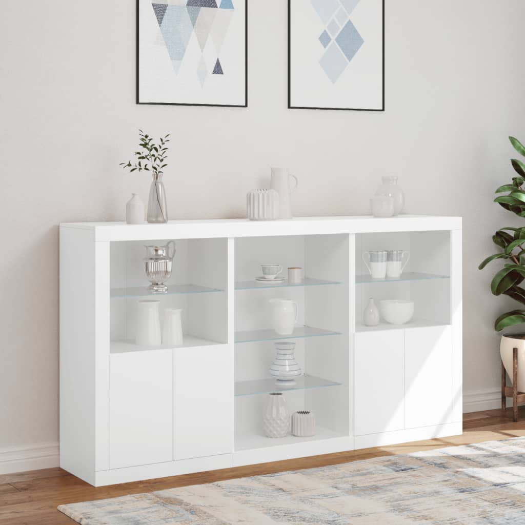 skænk med LED-lys 181,5x37x100 cm hvid