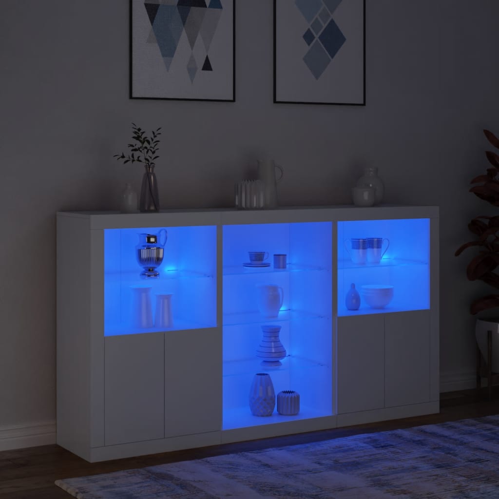 skænk med LED-lys 181,5x37x100 cm hvid