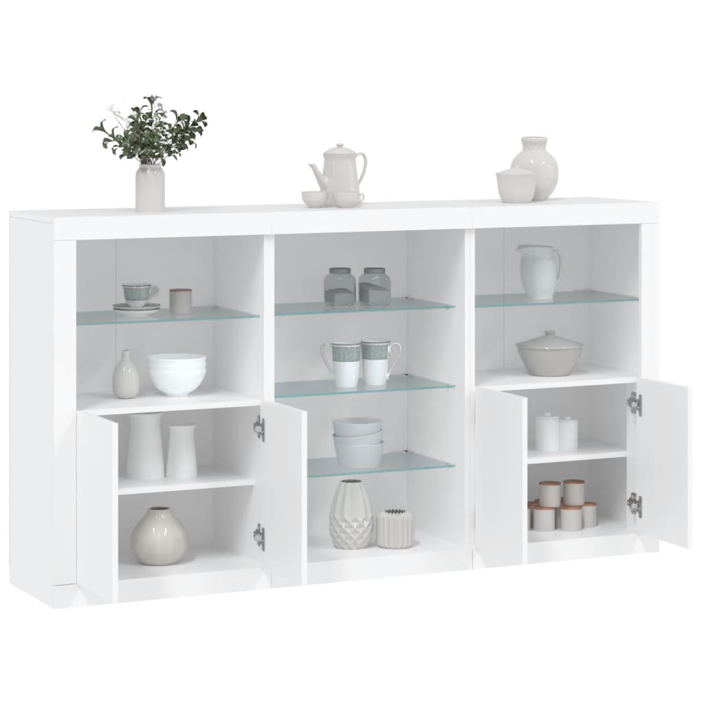 skænk med LED-lys 181,5x37x100 cm hvid