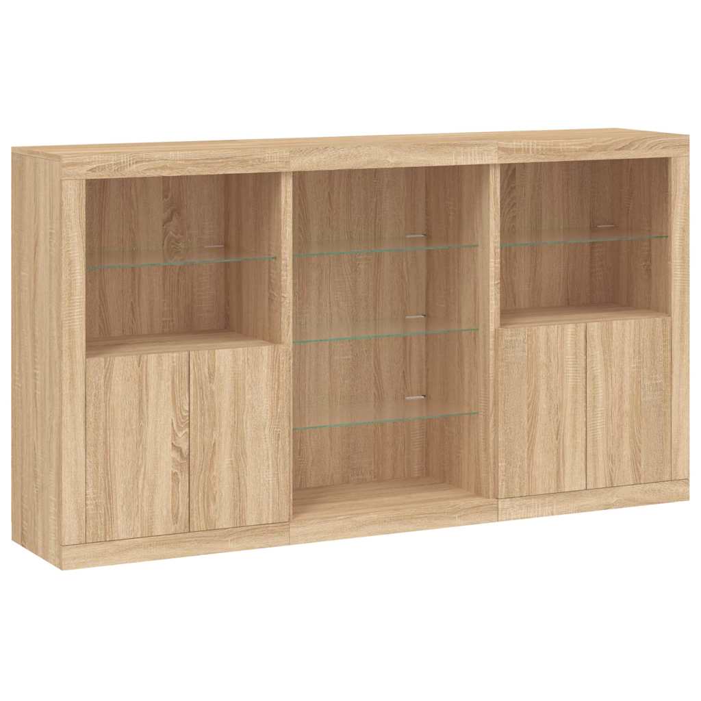 skænk med LED-lys 181,5x37x100 cm sonoma-eg