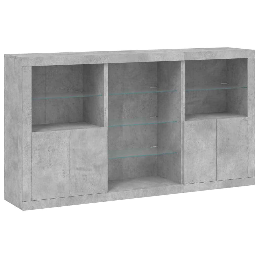 skænk med LED-lys 181,5x37x100 cm betongrå