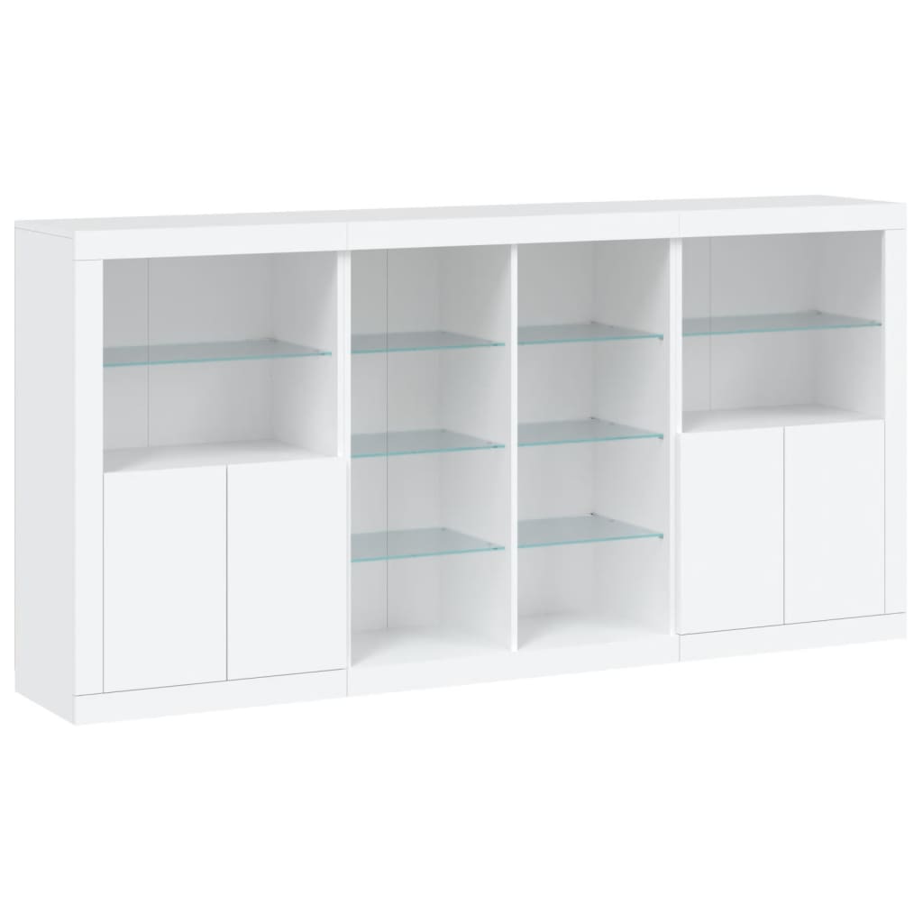 skænk med LED-lys 202x37x100 cm hvid