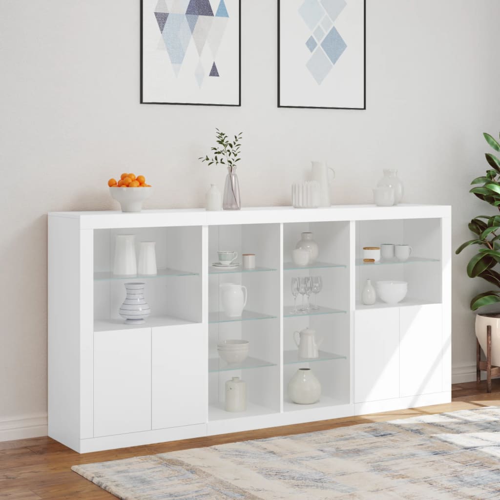 skænk med LED-lys 202x37x100 cm hvid