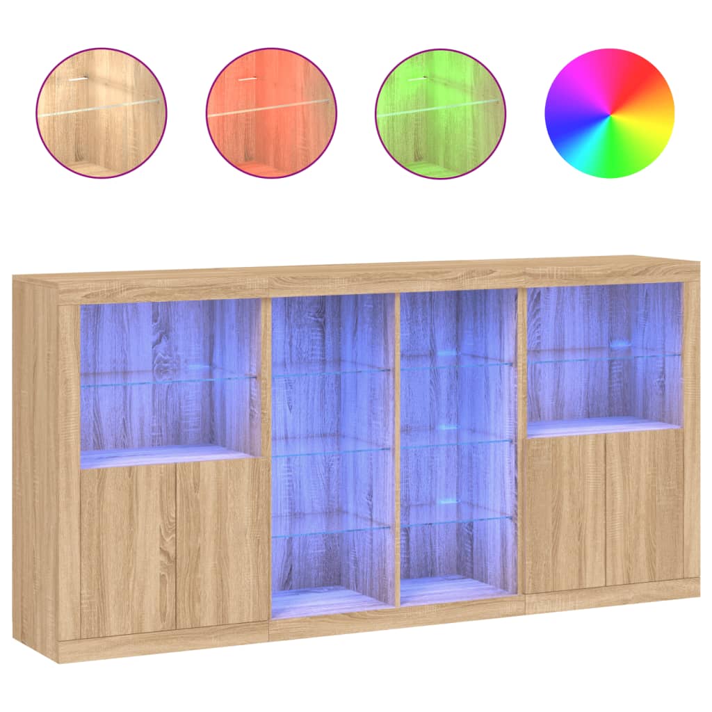skænk med LED-lys 202x37x100 cm sonoma-eg