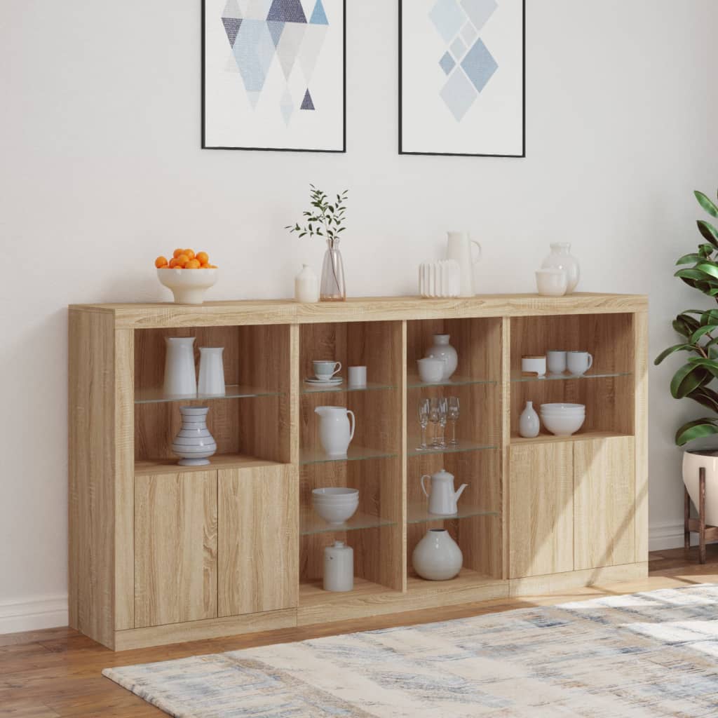 skænk med LED-lys 202x37x100 cm sonoma-eg