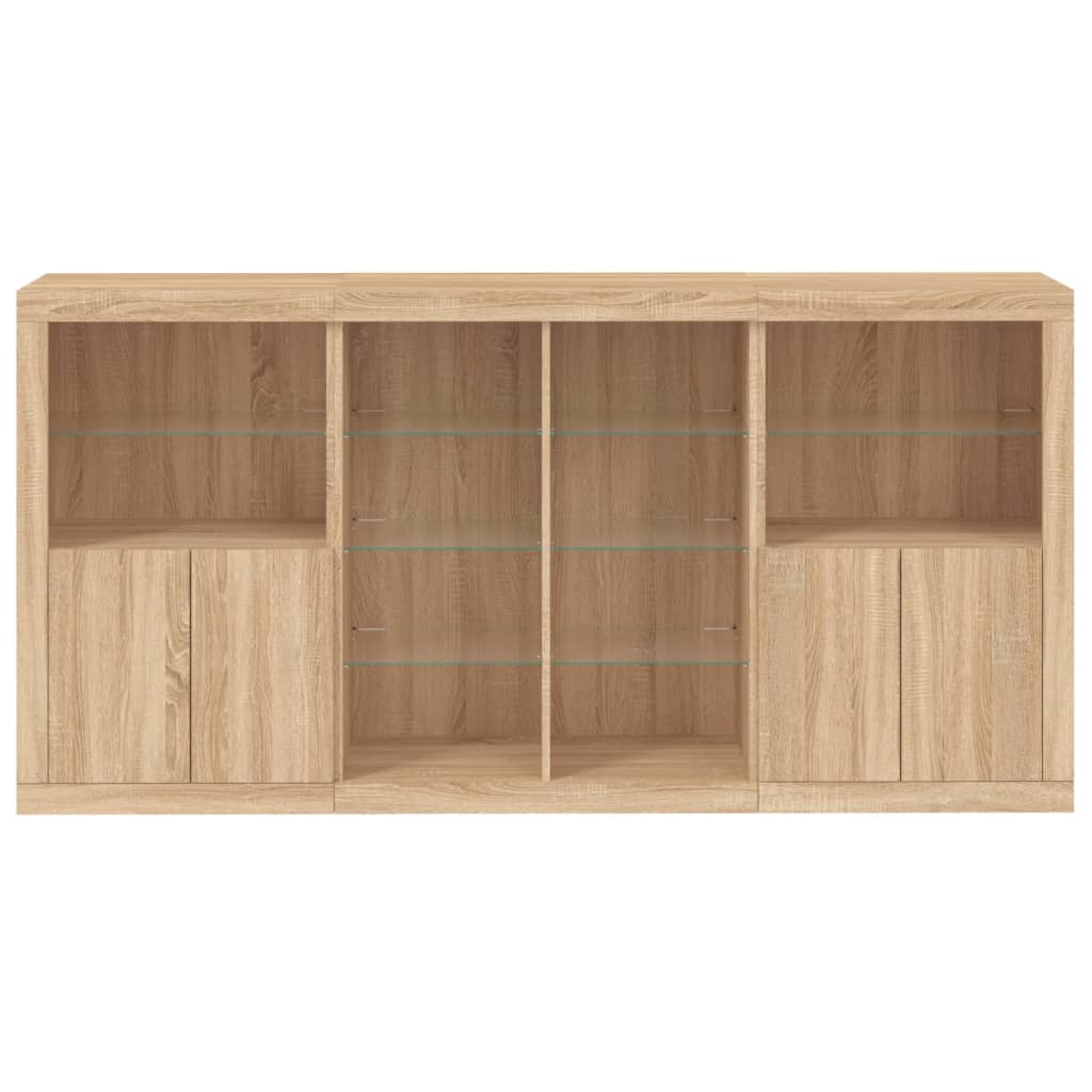 skænk med LED-lys 202x37x100 cm sonoma-eg