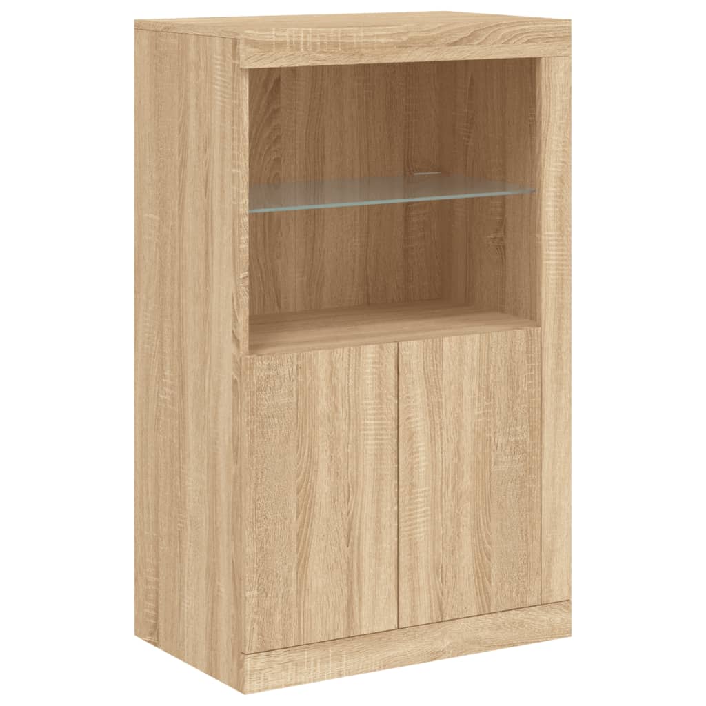 skænk med LED-lys 202x37x100 cm sonoma-eg