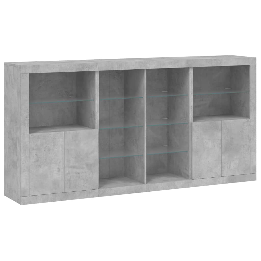 skænk med LED-lys 202x37x100 cm betongrå