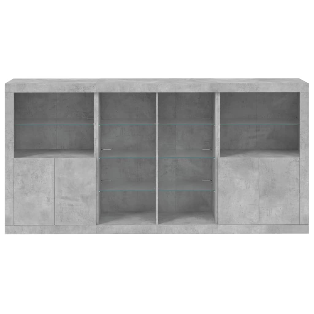 skænk med LED-lys 202x37x100 cm betongrå