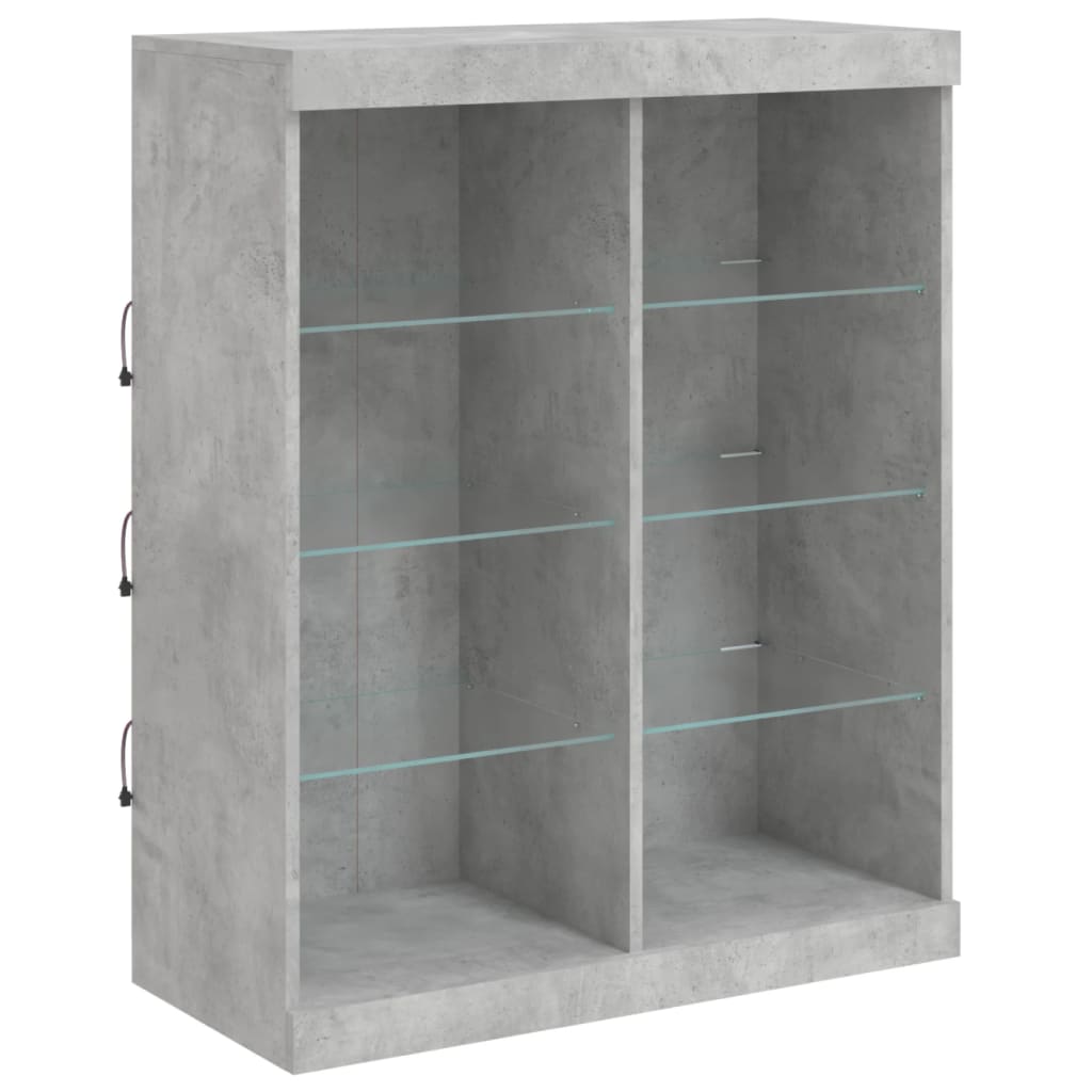 skænk med LED-lys 202x37x100 cm betongrå