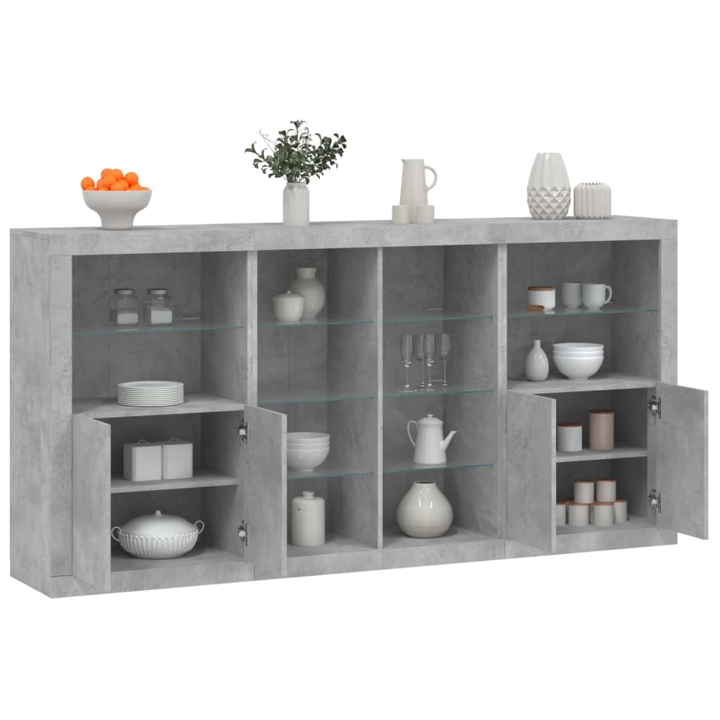 skænk med LED-lys 202x37x100 cm betongrå