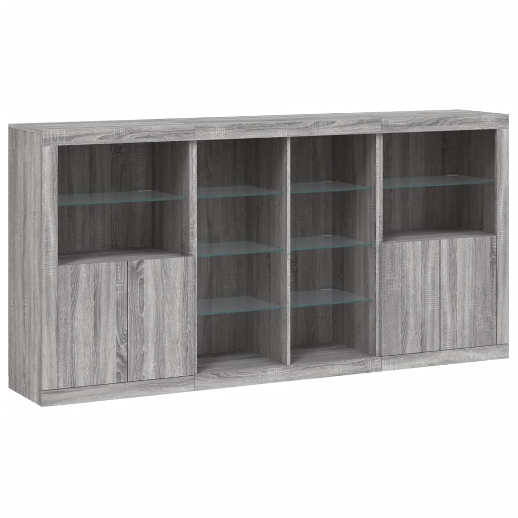 skænk med LED-lys 202x37x100 cm grå sonoma-eg