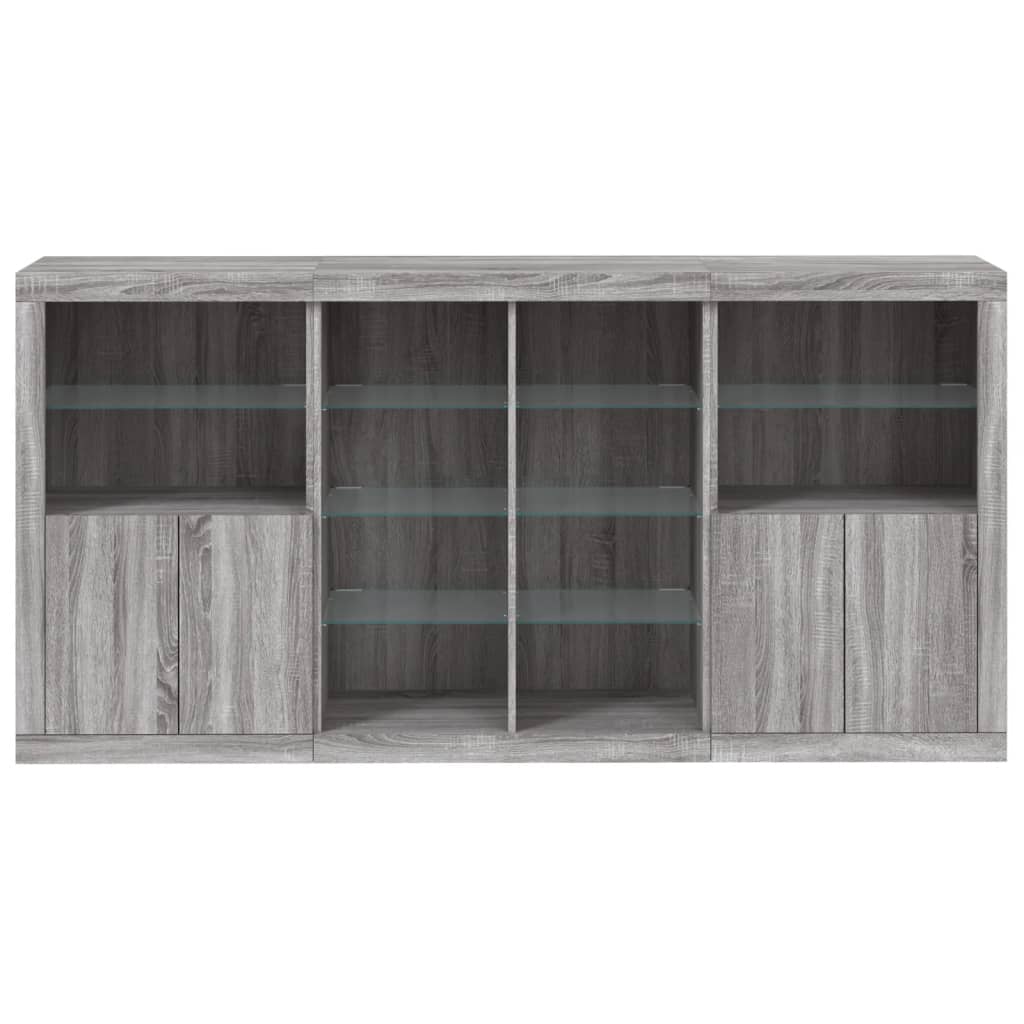 skænk med LED-lys 202x37x100 cm grå sonoma-eg