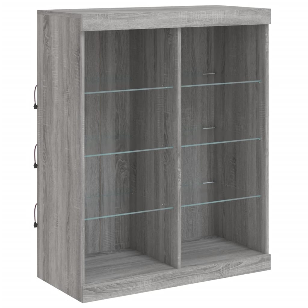 skænk med LED-lys 202x37x100 cm grå sonoma-eg