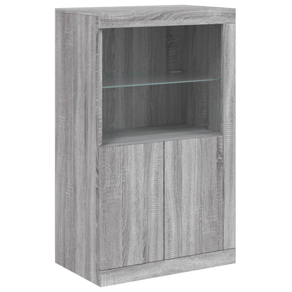 skænk med LED-lys 202x37x100 cm grå sonoma-eg