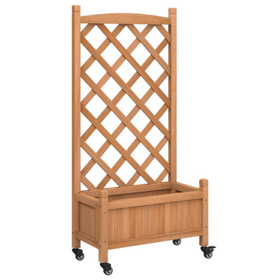 plantekasse med espalier og hjul massivt fyrretræ brun