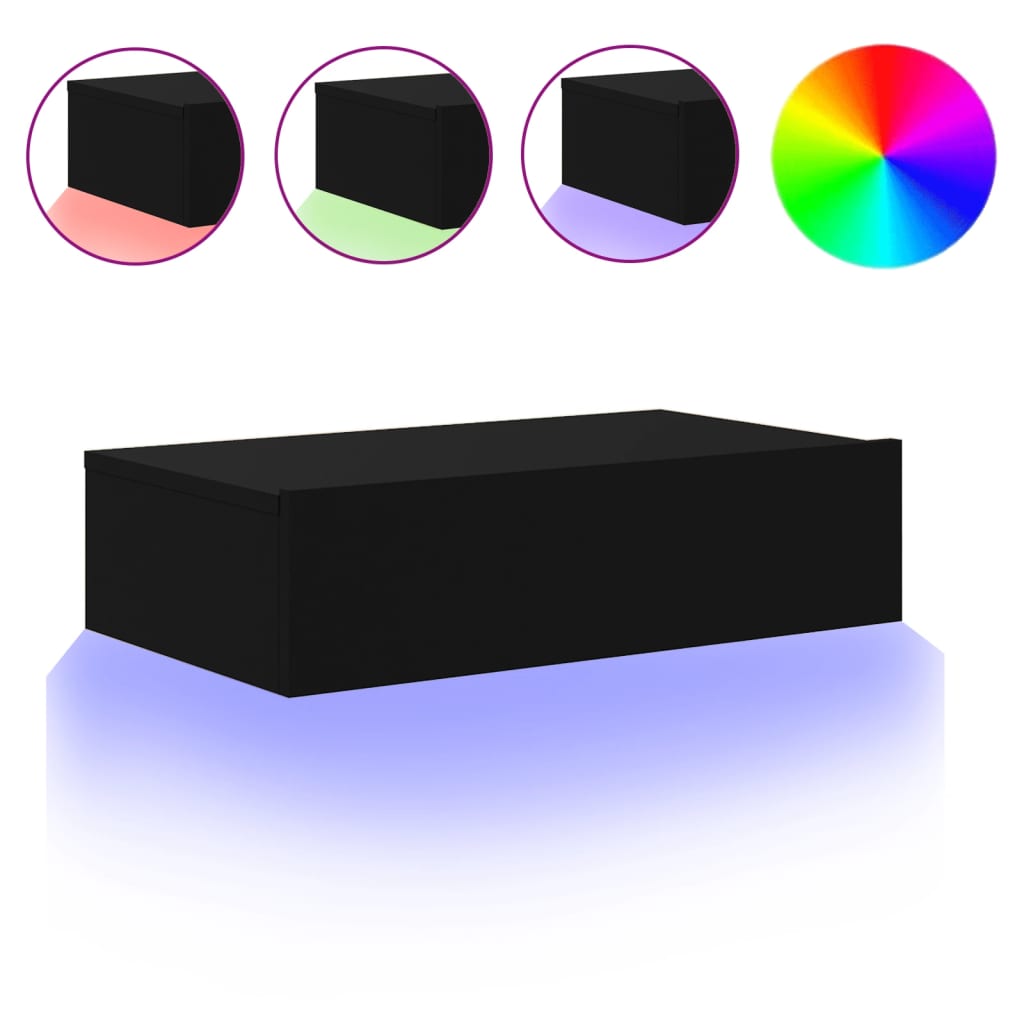 tv-bord med LED-lys 60x35x15,5 cm sort