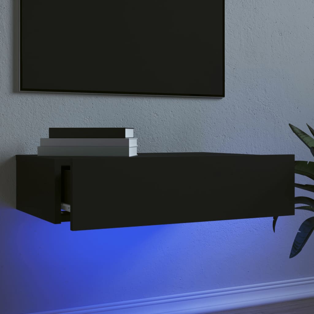 tv-bord med LED-lys 60x35x15,5 cm sort