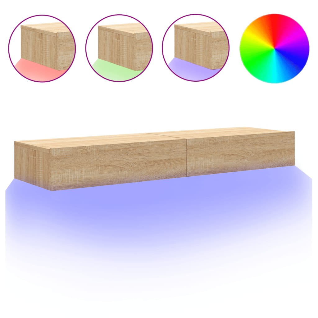 tv-borde 2 stk. med LED-lys 60x35x15,5 cm sonoma-eg