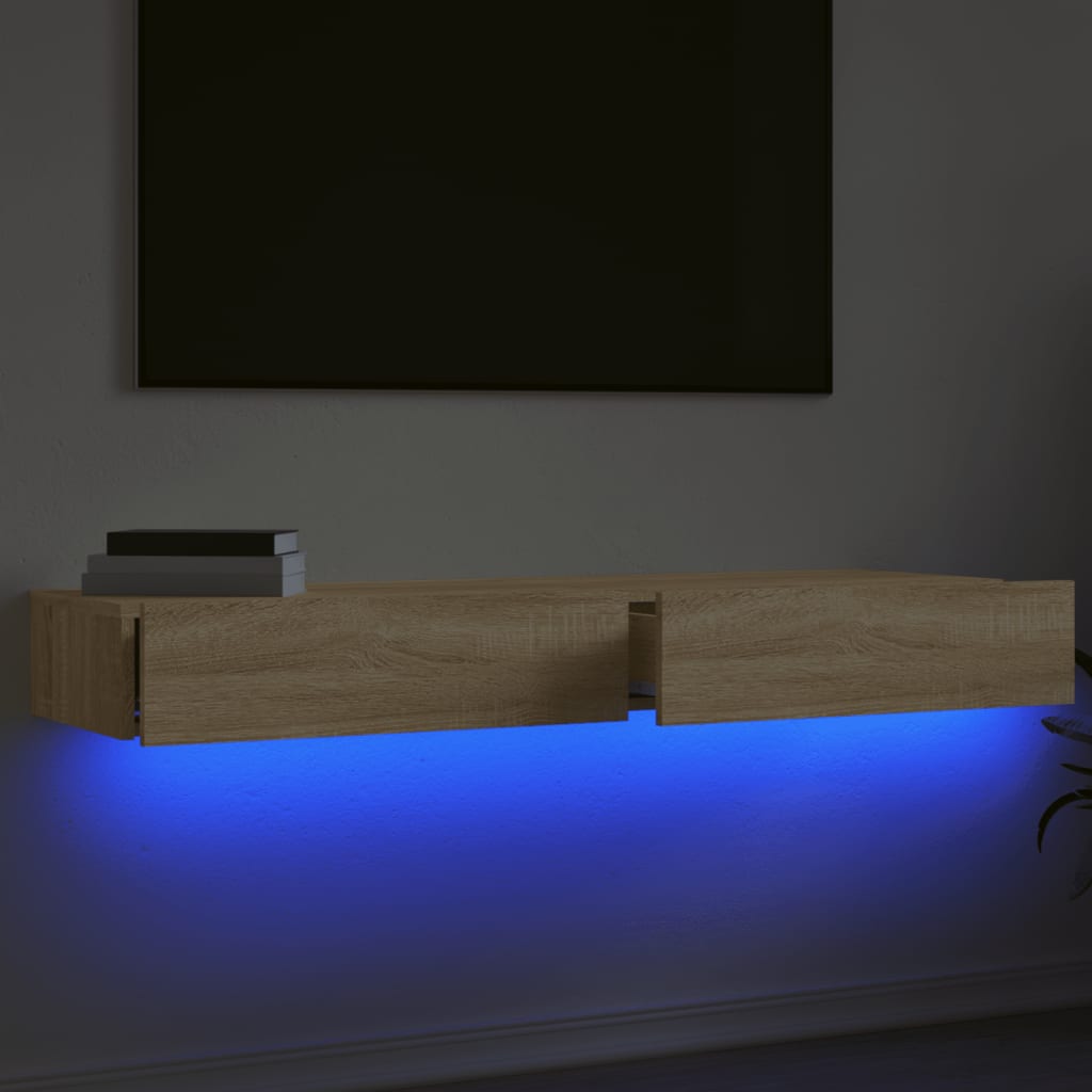 tv-borde 2 stk. med LED-lys 60x35x15,5 cm sonoma-eg