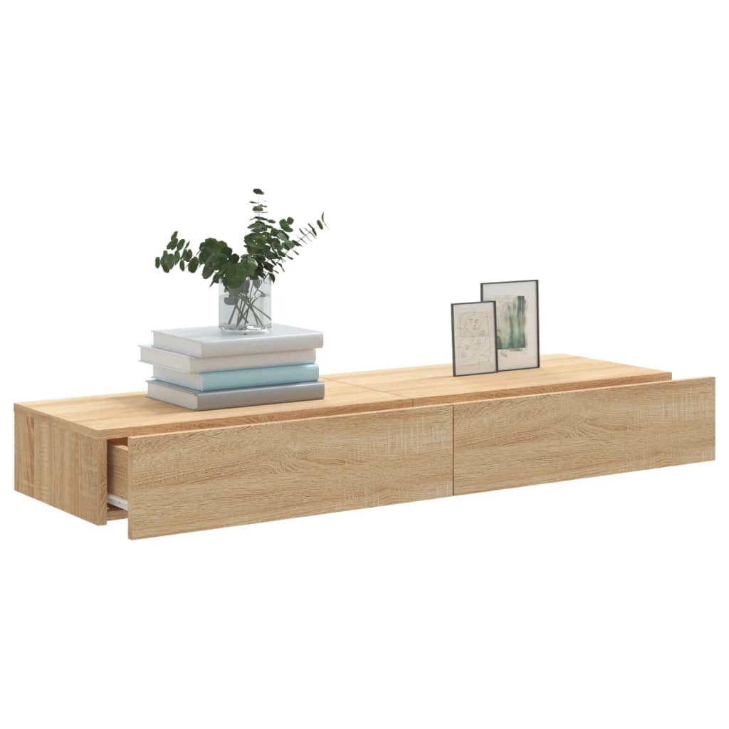 tv-borde 2 stk. med LED-lys 60x35x15,5 cm sonoma-eg