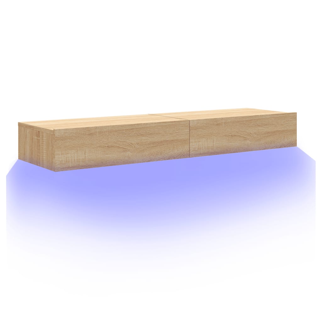 tv-borde 2 stk. med LED-lys 60x35x15,5 cm sonoma-eg