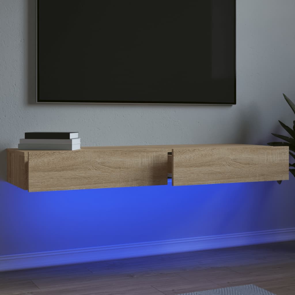 tv-borde 2 stk. med LED-lys 60x35x15,5 cm sonoma-eg