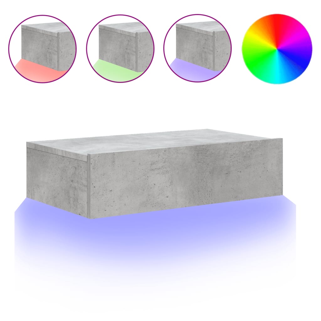 tv-bord med LED-lys 60x35x15,5 cm betongrå