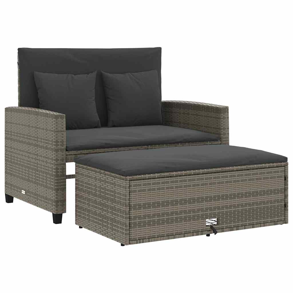 2-personers havesofa med hynder polyrattan grå