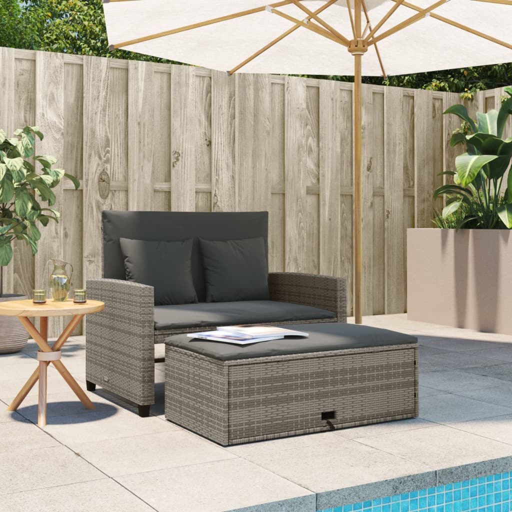 2-personers havesofa med hynder polyrattan grå
