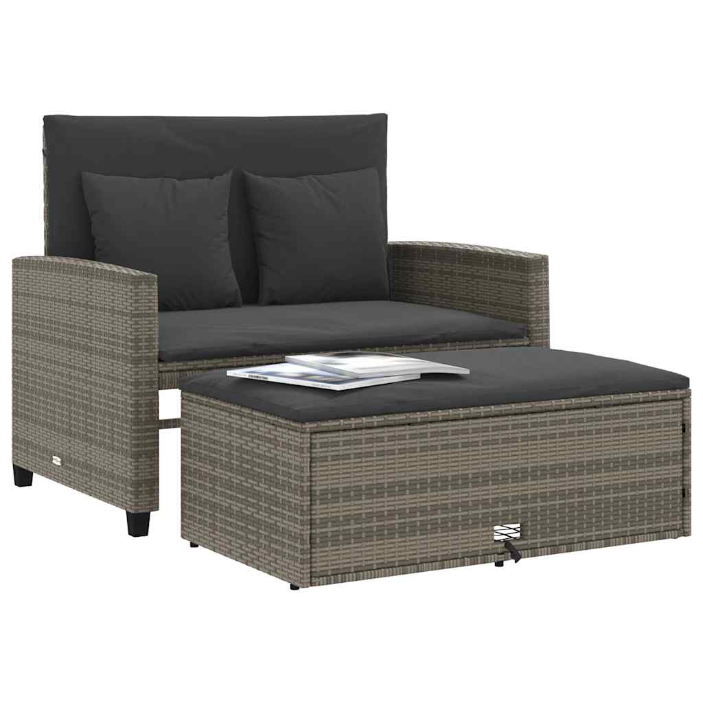 2-personers havesofa med hynder polyrattan grå
