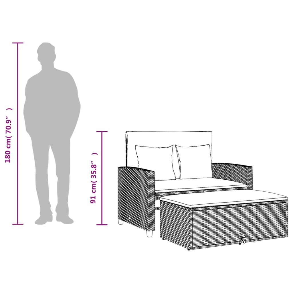2-personers havesofa med hynder polyrattan grå
